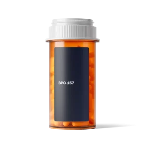 Pharmacy-style bottle of BPC-157 capsules used in recovery and inflammation support programs