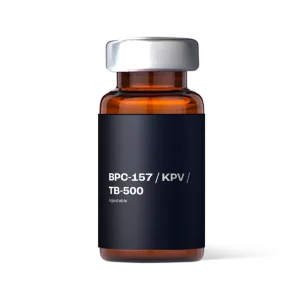 Amber vial labeled Wolverine 2 peptide (BPC-157 / KPV / TB500 Injections) used for regenerative recovery and tissue repair therapy