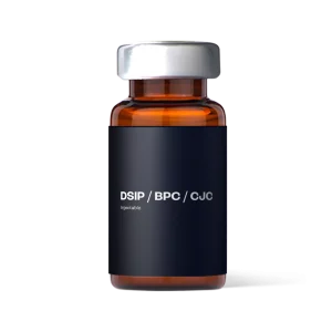 DSIP / BPC / CJC peptide injection vial in amber glass used for sleep, recovery, and growth hormone support