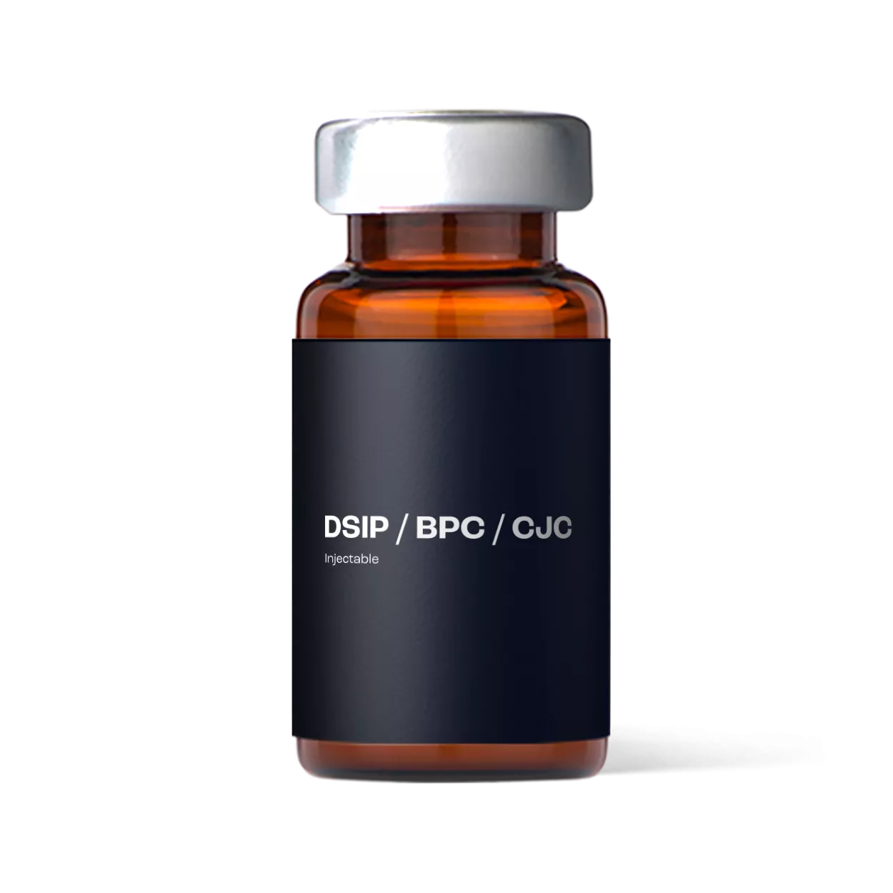 DSIP / BPC / CJC peptide injection vial in amber glass used for sleep, recovery, and growth hormone support