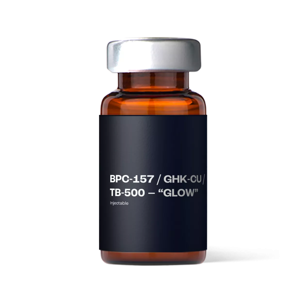 Amber vial labeled GLOW peptide injection used for regenerative recovery and skin quality improvement therapy