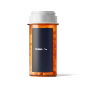 Pharmacy-style bottle of Epithalon capsules used for sleep, recovery, and longevity support