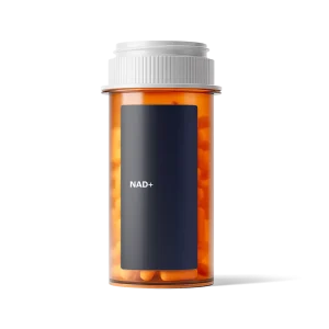 Pharmacy-style bottle of NAD+ capsules used for anti-aging and cognitive energy support